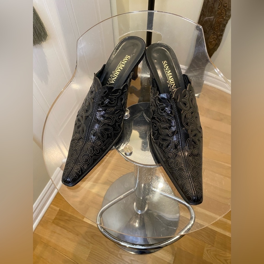 San  Marina Paris/Leather Mules/intricate filigree design/gold design 🤎 - Picture 14 of 14